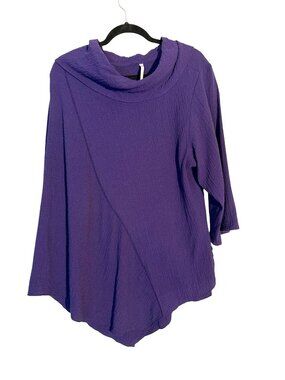 Kiyo Textured Asymmetric Lagenlook Tunic Top Cowl Neck XL Made In USA